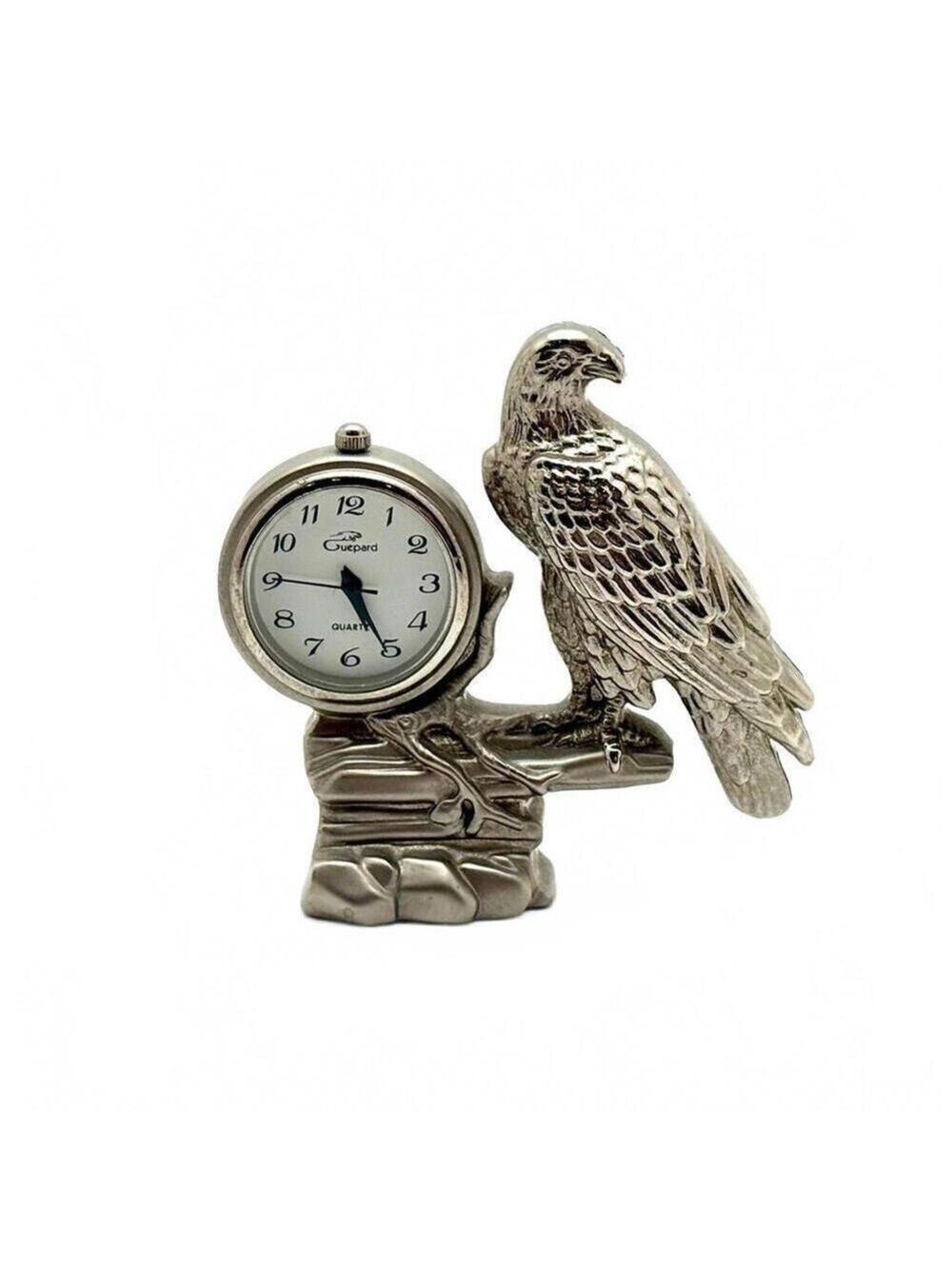 Vintage Guepard  Miniature Clock Metal Eagle Bird Figurine Quartz Sold As Is